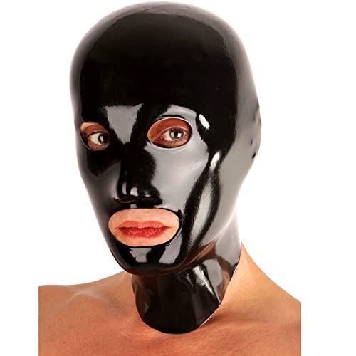 ERNZI Latex Maske, Kapuze Schwarz Offene Augen & Mund Für Cosplay Halloween Party Wear Bodysuit,Schwarz,M