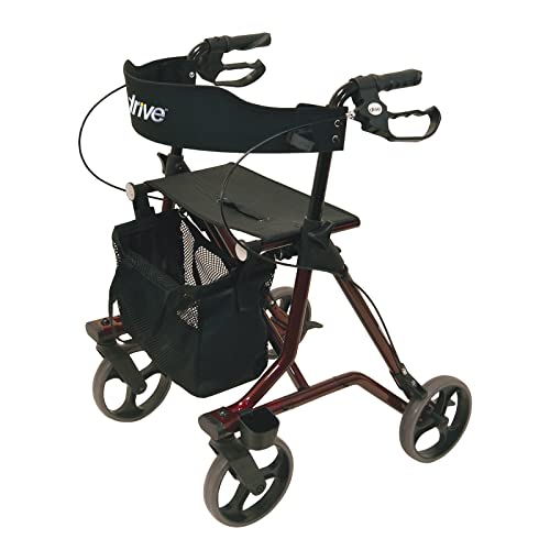 Drive Medical Rollator TORRO in Rot für Indoor und Outdoor Nutzung I Stabile Gehhilfe mit Sitz und Rückenlehne I mit Ablagekorb und Gehstockhalter I 6,9kg Aluminiumgestell, belastbar bis 150kg