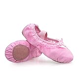 Tanzschuhe, Ballettschuhe, 2 Paar schöne Kinder-Mädchen-Ballett-Tanzschuhe, weichbesohlte Kinder-Gymnastikschuhe mit Spitzen-Schleife for Mädchen, Segeltuch-Gymnastikschuhe ( Color : Pink , Size : 25