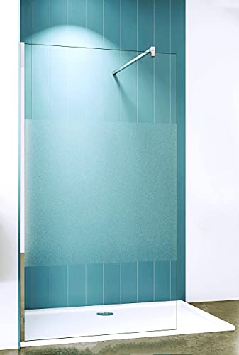 Acezanble Duschabtrennung 85x200cm Walk in Dusche Duschwand mit 8mm Milchglas Streifen