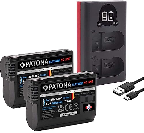 PATONA Platinum (2X) - Ersatz für Akku Nikon EN-EL15c (2250mAh) kompatibel mit Z5 Z6 II Z7 II etc. - und Ladegerät 18522 (USB-Dual)