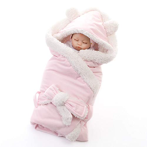Baby Schlafsack Swaddle Neugeborene Kapuze Pucktuch Herbst Winter Mädchen Junge Wickeldecke 0-1 Jahr (80 * 80cm, Rosa)