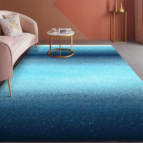 18meng Art Teppich 150x240 cm Moderner Abstrakter Farbverlauf Blau rutschfest Waschbar Korridor Teppichmatten aus Plüsch weich leicht geeignet für Schlafzimmer Büro Heimdekoration