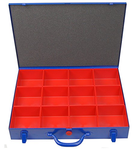 Profi-Stahlbech-Sortimentskoffer blau mit 12 roten Einsatzkästen 108x108x63 mm (LxbxH)