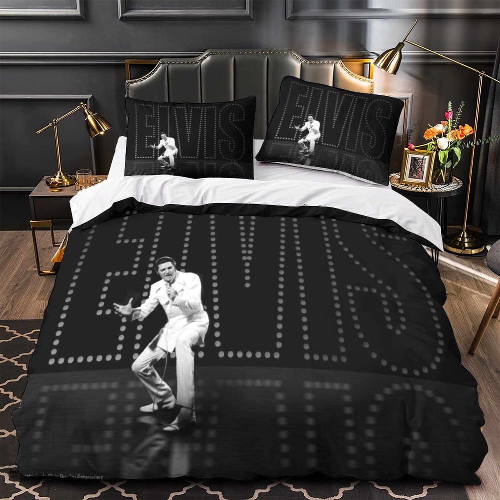 Elvis Presley Bettwäsche Mädchen Und Kissenbezüge 3D Sängerin Drucken Mikrofaser Bettbezug-Set Für Jugendliche doppelt（200x200cm）