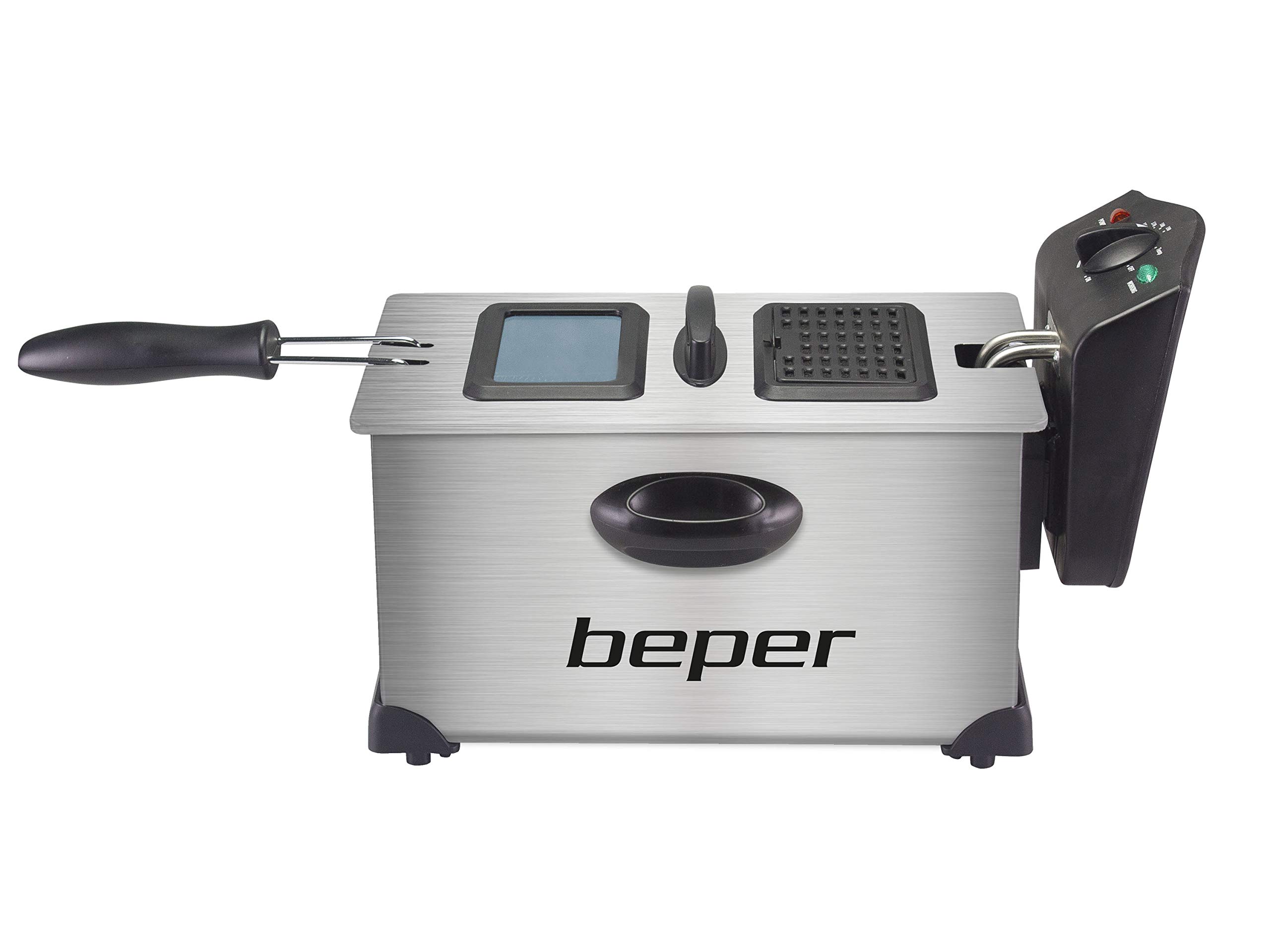 BEPER BC.353 Elektrische Fritteuse 3.5L aus Stahl, 2000 W, Temperatur bis 190°C, Stahlbehälter und Filter gegen rudernden Geruch für einfache Reinigung, Schwarz