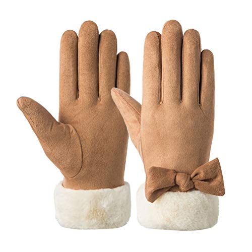 Fenical 1 Paar Winterhandschuhe für Frauen aus Wildleder, Touchscreen, Handschuhe aus Plüsch, Geschenk für Damen (Khaki), Baby - Mädchen, NZA9248U4P45152LHH, kaki, 23 * 7,5 cm