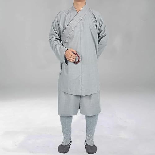Buddhistische Mönche Kostüm Shaolin Tempel Kleidung Robe Zen Kleidung Buddhismus Meditation Lohan Kleidung (Color : Grey, Size : L)