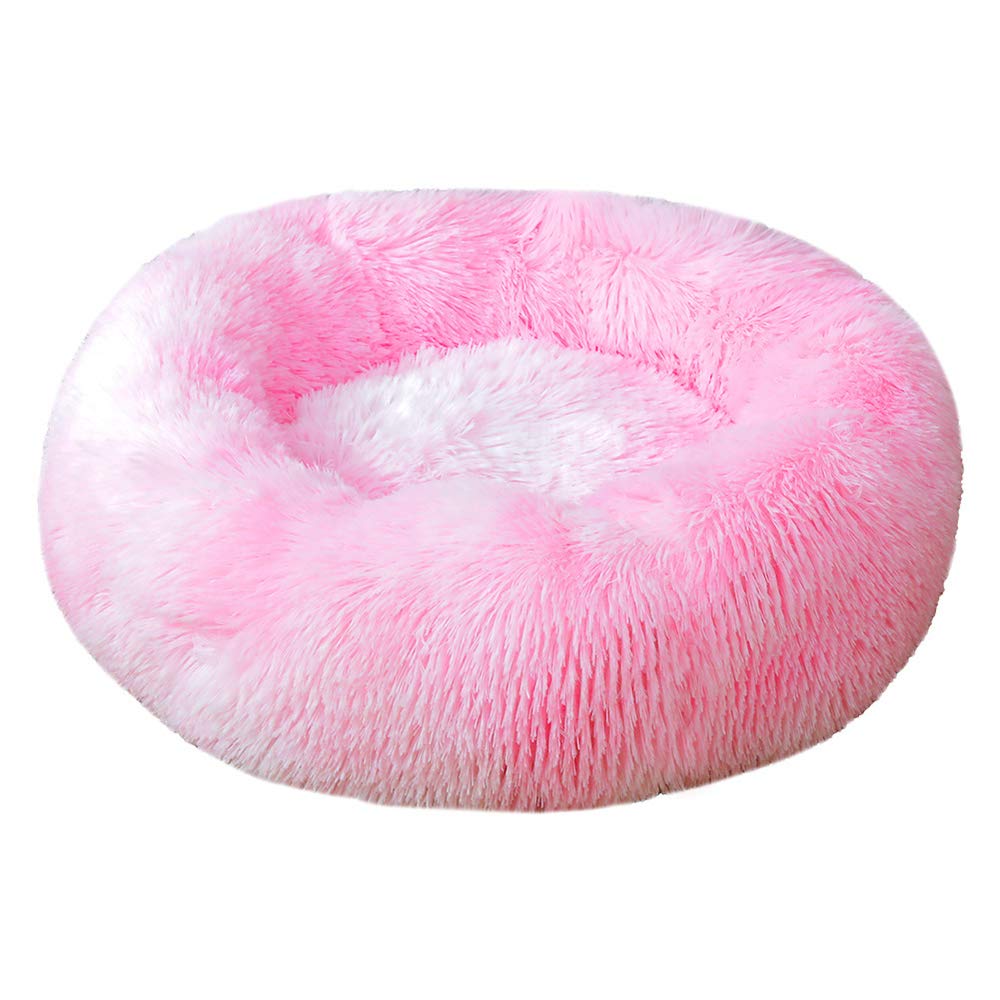 FANSU Hundebett rund Hundekissen Plüsch weichem Hundesofa rutschfest Base Katzenbett Donut Größe und Farbe wählbar (Tie-Dye Pink,90CM)