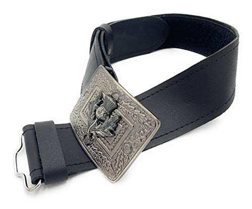 TARTAN TWEEDS Kilt-Gürtel aus Leder, schottischer Stil, mit Distel-Schnalle, Größe S - XL Gr. L, Schwarz