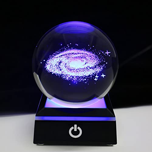 Kristallkugel 3D Sonnensystem / Milchstraße 8cm/6cm Planeten Modell Globus LED Leuchtsockel Home Dekoration Ornament Astronomie Weihnachten Pädagogische Geschenke (Milchstraße Schwarze Basis,8cm)