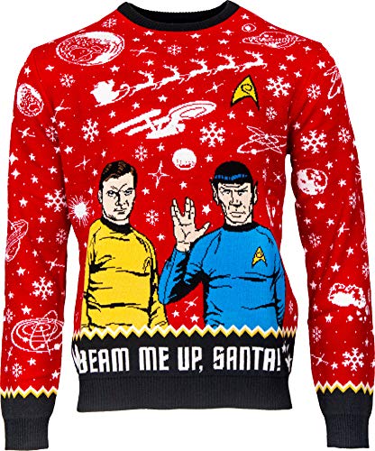 Numskull Unisex Weihnachtsmann Offizieller Star Trek Beam Me Up, Santa Strickpullover Weihnachtspullover X-Small-Ugly Novelty Christmas Sweater Geschenk, XS