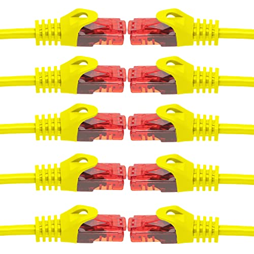 BIGtec - 10 Stück - 20m Gigabit Netzwerkkabel Patchkabel Ethernet LAN DSL Patch Kabel gelb (2X RJ-45 Anschluß, CAT.5e, kompatibel zu CAT.6 CAT.6a CAT.7) 20 Meter