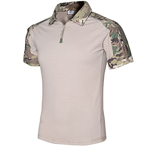 Herren Kurzarm Hemd Taktisch Shirt Militär Armee Outdoor Poloshirt T-Shirt Paintball Combat Shirt Quick Dry Polo Funktionsshirt Mit Reißverschluss (Cp Camouflage,L)