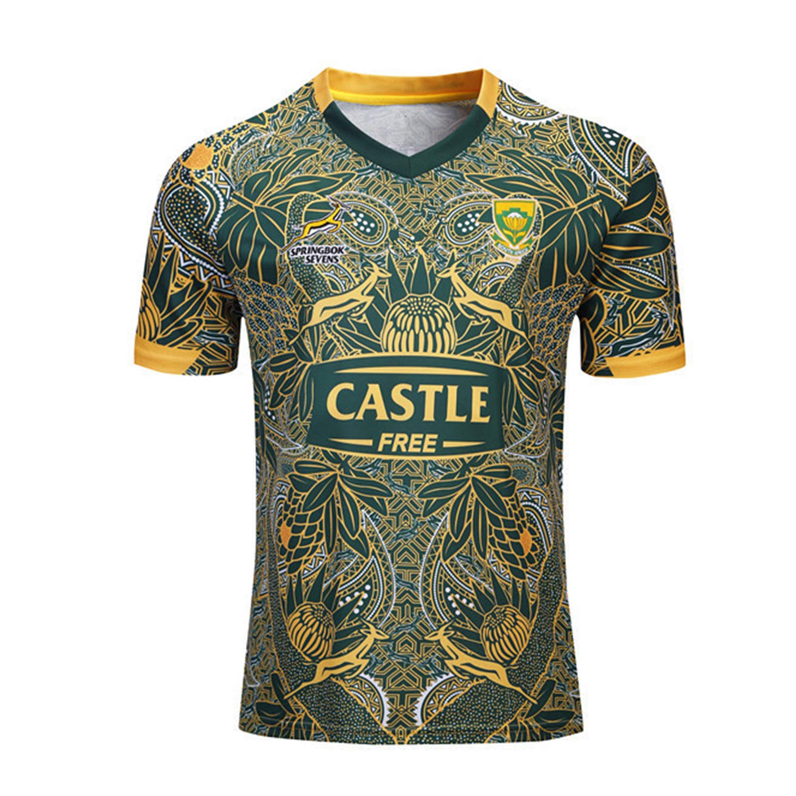 2020 Südafrika Springbok 7S Rugby Jersey-WM 2019 Aus Baumwoll-Jersey-Grafik-T-Shirt 100. Anniversary Edition Fans T-Shirts Kurzarm Trainingssportkleidung Polo-Hemd XXL