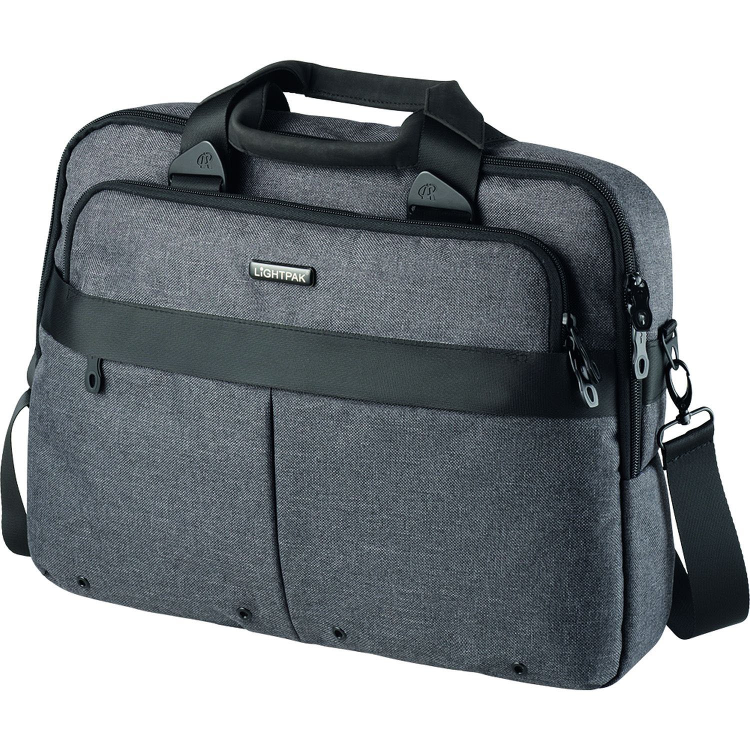LIGHTPAK 46166 Laptoptasche Wookie, Notebooktasche für Laptops mit Einer Größe von bis zu 17 Zoll, Schultertasche mit Reißverschlusstaschen, Tasche aus Polyester, ca. 31 x 40 x 7 cm, grau