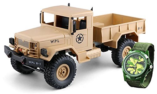 Amewi 22328 U.S. Militär Truck 4WD 1:16 RTR mit Kinderuhr, Sandfarben