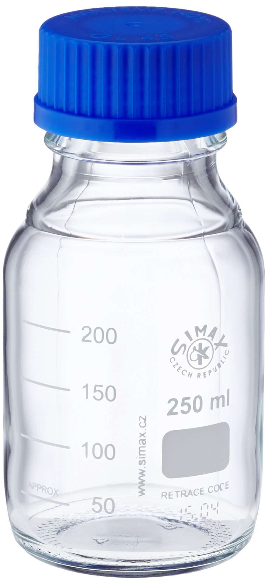 neoLab E-1430 Laborflaschen, GL 45, 250 mL, Iso-Gewinde, Kappe + Ausgießring (10-er Pack), Borosilikatglas, autoklavierbar, Schraubverschlusskappe aus PPN, Ausgießring