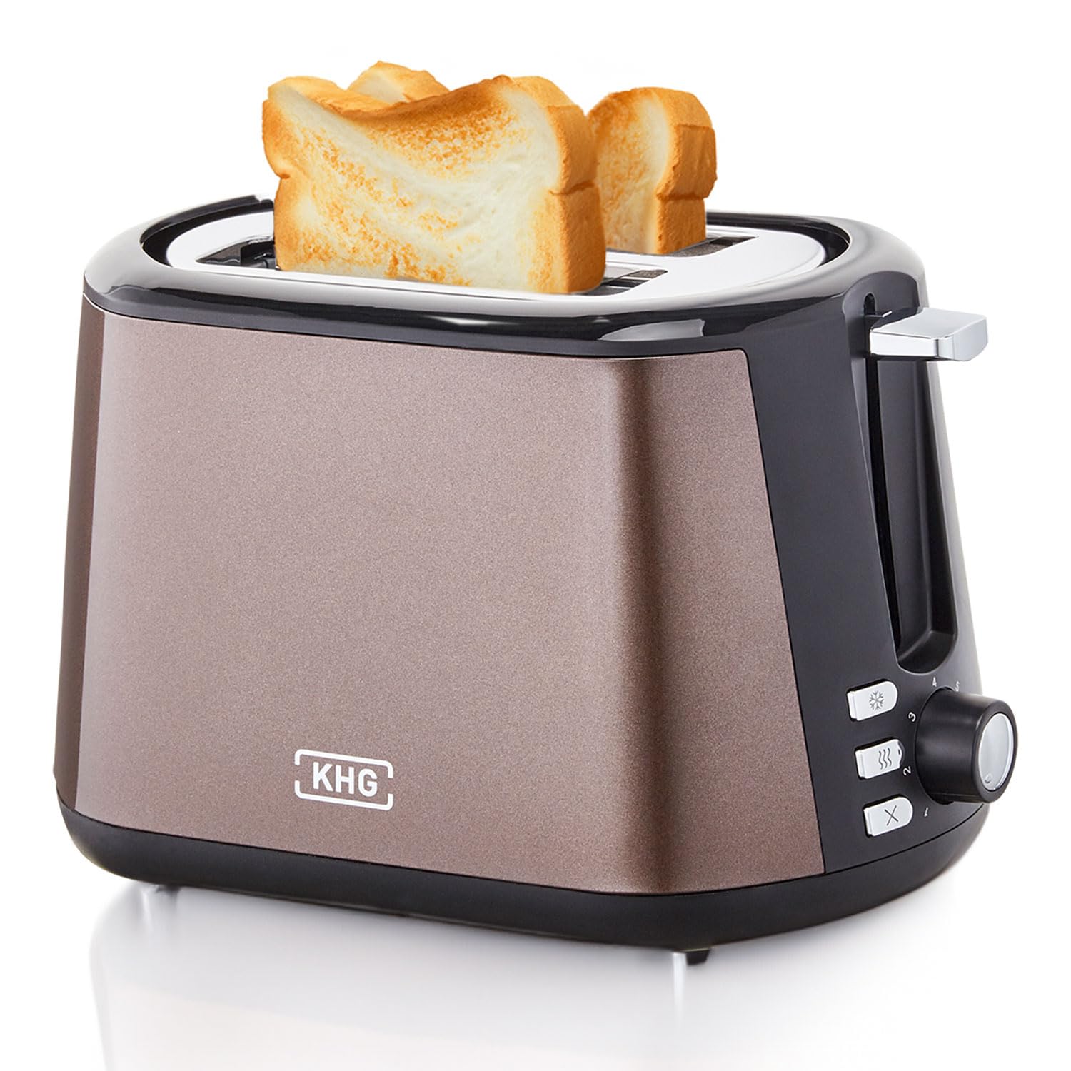 KHG Toaster TO-806(MMS) | Toaster 2 Scheiben Braun 850 W | mit Brötchenaufsatz, 7 Röstgradstufen mit Bräunungsgradkontrolle, Krümelfach, Auftau- und Aufwärmfunktion