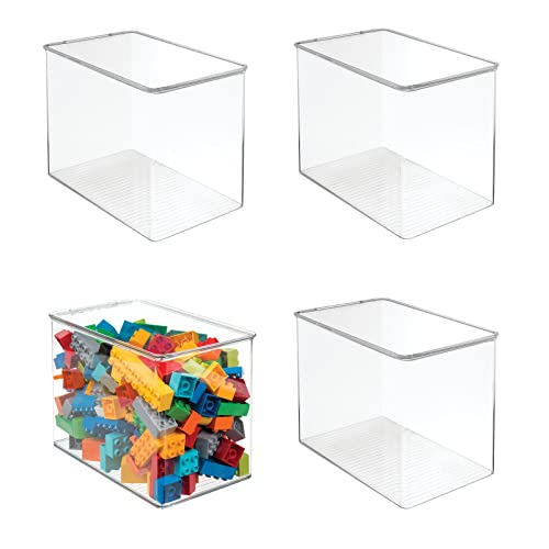 mDesign 4er-Set Kinderzimmer Organizer mit Deckel – Sortierbox aus BPA-freiem Kunststoff – Aufbewahrungsbox für Spielzeug, Stofftiere, Stifte & Co. – durchsichtig
