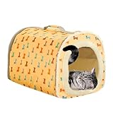 Haustierhaus im Freien, 47 x 33 x 35 cm, selbstwärmendes Katzenzelt, Katzenbetthöhle aus Oxford-Stoff, halbgeschlossenes, gemütliches Haustierzelt mit abnehmbarem Kissen für Haustiere im Innen- und Au
