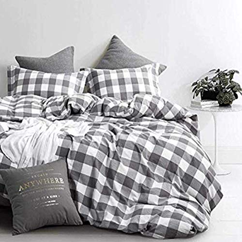 CoutureBridal Bettwäsche Set 200 x 200 cm Grau Weiß Kariert Geometrisch Muster,Bettbezug 200x200 mit Reißverschluss und 2 Kissenbezug 80x80cm
