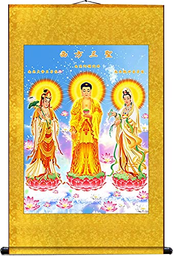 Rollbilder, Feng Shui tibetisches Thangka, Seiden-Rollenmalerei-Dekorationen for Haus, Wanddekoration „Drei Weise des Westens“, Zen Pro (Color : Onecolor)