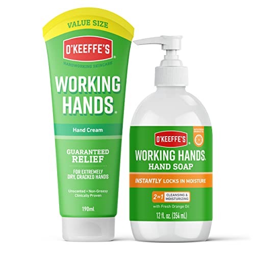 O'Keeffe's Working Hands Value Tube, 190 ml - Handcreme für trockene, rissige Hände & O'Keeffe's Working Hands Orange Scented Hand Soap, 354 ml - 2-in-1 Reinigung & Feuchtigkeitsspendende Handwäsche