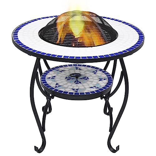 Home Outdoor OthersMosaik Feuerstelle Tisch Blau und Weiß 68cm Keramik