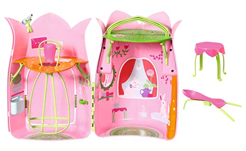 Zapf Creation 833803 BABY born Storybook Cottage - ausklappbares Puppenhaus Spielhaus für 18 cm große Puppen mit Tisch, Kamin, Liege und Fernrohr, rosa grün