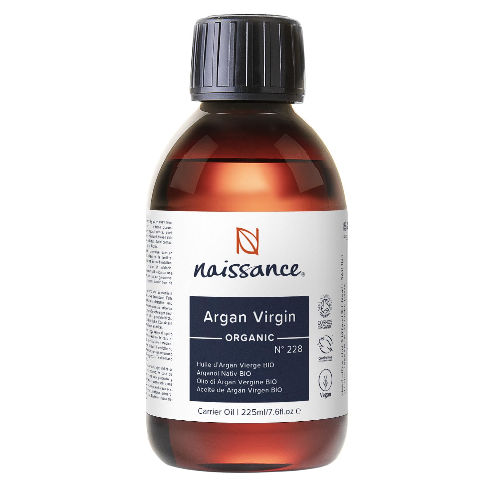 Naissance Marokkanisches Arganöl Nativ BIO (Nr. 228) 225ml – Kaltgepresst – Pflegeöl für Gesicht, Haut, Haare, Bart & Nagelhaut