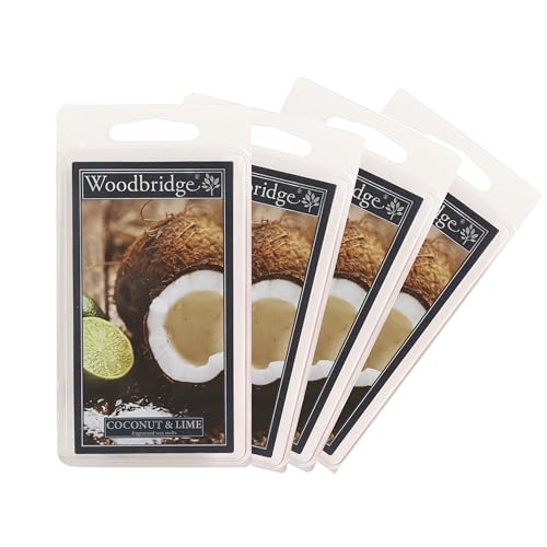 Woodbridge Duftwachs für Duftlampe | 4er Set Coconut Lime | Duftwachs Kokos | 8 Wax Melts für Duftlampe | Raumduft für Aromatherapie | 10h Duftdauer je Melt (68g)