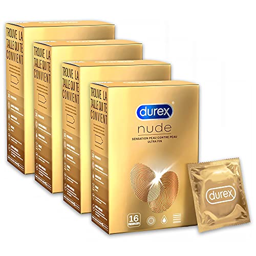 Durex Kondome Nude Sensation für Haut, 16 extra feine Kondome, 4 Stück