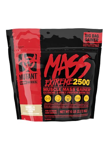 Mutant Mass Extreme Gainer Whey Protein Powder, Build Muscle Size & Strength with High-Density Clean Calories, (Vanilla Ice Cream, 6 LB)