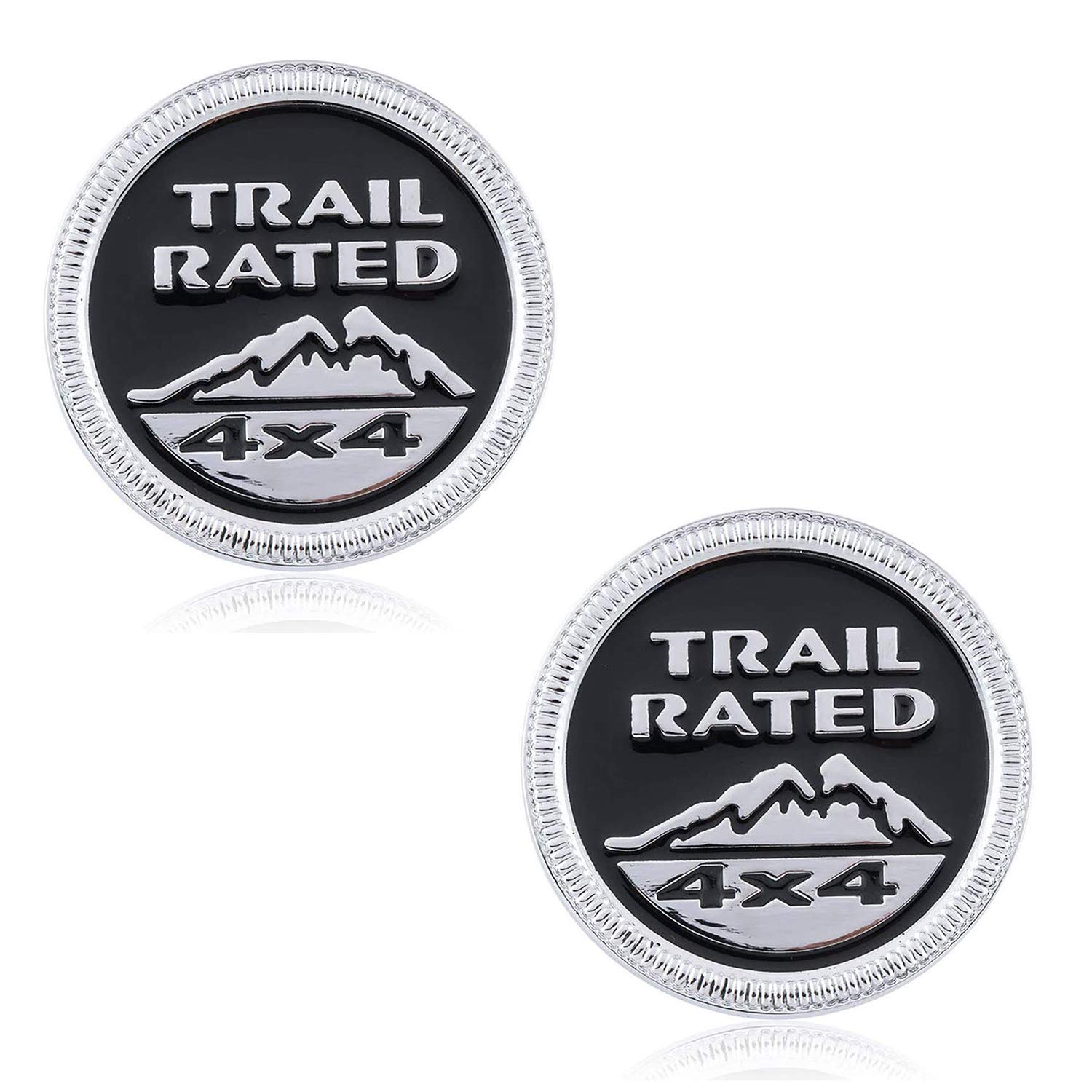 HAOXUAN 2 Stück Trail bewertet 4x4 Metall Emblem Abzeichen Aufkleber Geeignet für Jeep Wrangler Cherokee Liberty,Silver+Black