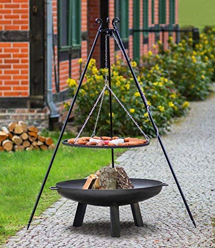 BlackOrange XXL Feuerschalenset Classic mit XXL Feuerschale 100 cm, XL Grillrost 80 cm, Dreibein 180 cm, sowie passender Kette mit 4 Karabiner