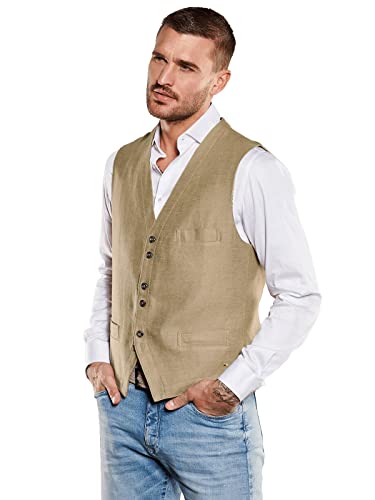 emilio adani Herren Herren Sakko-Weste mit Leinenanteil, 34606, 34606, Khaki in Größe 48