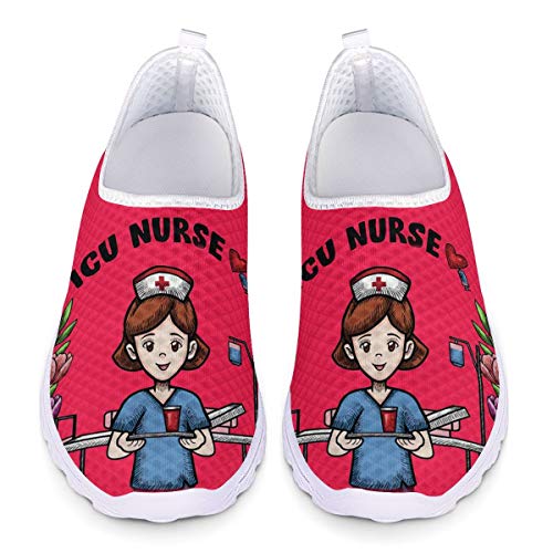 UOIMAG Red Nurse Sneaker Schuhe Geschenk für Frauen Mädchen Casual Slip On Schuhe Atmungsaktive Mesh Schuhe 40EU
