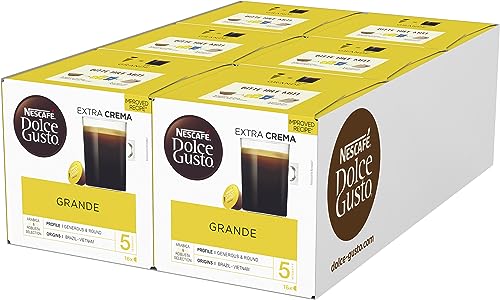 NESCAFÉ Dolce Gusto Grande Kaffee | 96 Kaffeekapseln | 100% Arabica Bohnen | Feine Crema und kräftiges Aroma | 6er Pack (6 x 16 Kapseln)