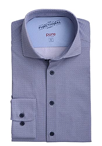 Pure Slim Fit Functional Hemd Langarm Haifischkragen Stretch Muster blau Größe 43