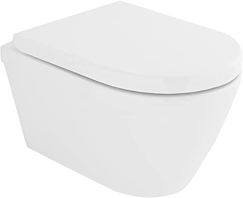 Tiefspül-WC mit Antibakterielle Beschichtung - Verkürzte Version 48 cm Tief - Passend für Gäste WCs - Spülrandloses Hänge-WC mit Lotuseffekt - Optimale Spültechnologie