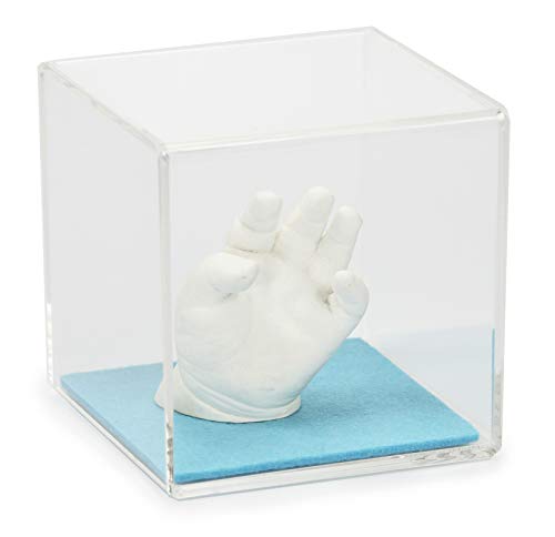 Lucky Hands® 3D-Abformset ohne Zubehör mit Acrylglaswürfel oder Vitrine | Handabdruck, Gipsabdruck (mit Acrylglaswürfel 8,5 x 8,5 cm & Filzboden Blau, ohne Beschriftung)