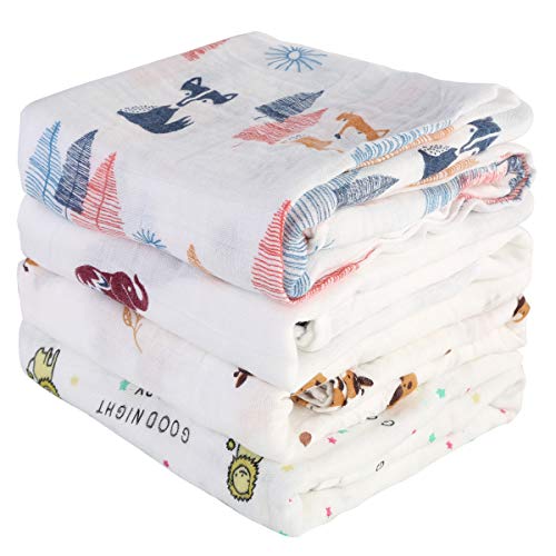 Yinuoday 4 Stück Musselin Baby Wickeldecken Neugeborene empfangende Decken Wrap für Jungen Mädchen 119,4 x 119,4 cm (#B)