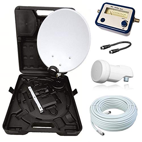 netshop 25 HD Camping Sat Anlage im Koffer 35cm Schüssel mit Opticum Single LNB 0,1dB und 10m Anschlusskabel sowie einem digital SAT Finder. Einsatz mobil für SD und HD Empfang per Satellit.