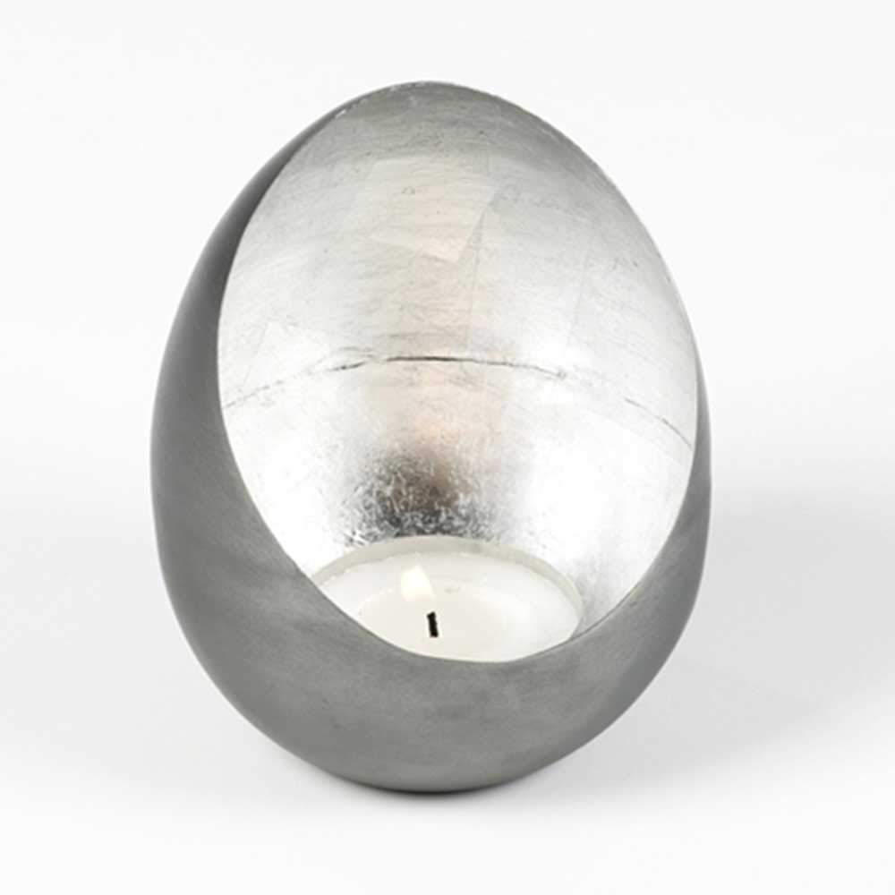 Casati Windlicht Eisen grau,innen Silber,H14,D11cm