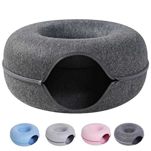 Meowmaze Cat Bed, Meowmaze Cat Tunnel Bed, Felt Cat Donut, Cat Donut Bed Tunnel, Washable Interior Cat Play Tunnel, Cat Cave for Indoor Cats (A,L)