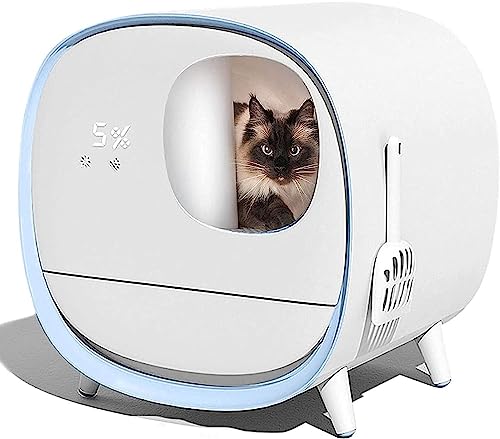 Intelligente Selbstreinigende Katzenstreu-Box, Automatisches Deodorant Spritzwassergeschützte Katzenstreu-Box Vollständig geschlossen Elektrischer Reiniger Haus für Katzen Toilette,Blue