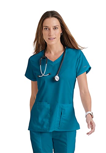 Grey's Anatomy Active 4-Pocket V-Neck Top für Damen - Modern Fit Medical Scrub Top - Blau - Groß
