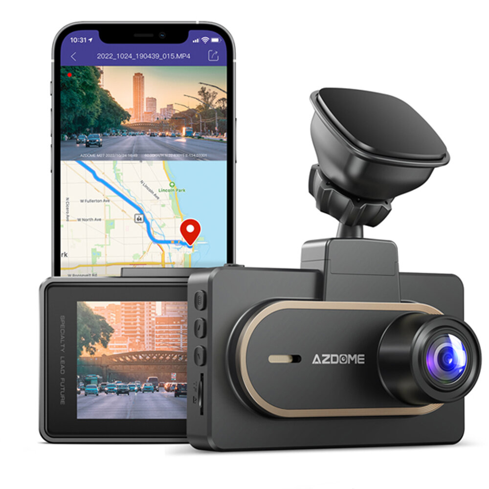 AZDOME M27 1080P Dash Cam Autokamera DVR Rückfahrkamera Eingebauter GPS WIFI G-Sensor 3-Zoll-IPS-Bildschirm Fahrrekorder