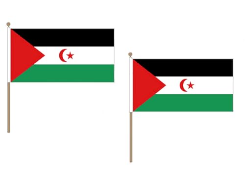 AZ FLAG STOCKFLAGGE WESTSAHARA 45x30cm mit holzmast - 10 stück DEMOKRATISCHE ARABISCHE Republik Sahara STOCKFAHNE 30 x 45 cm - flaggen